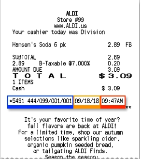 Aldi purchase receipt to take survey