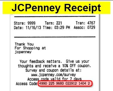 jcpenney receipt to enter the jcp survey