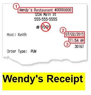 wendy's receipt for entering the survey contest