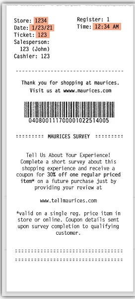 Maurice's purchase receipt